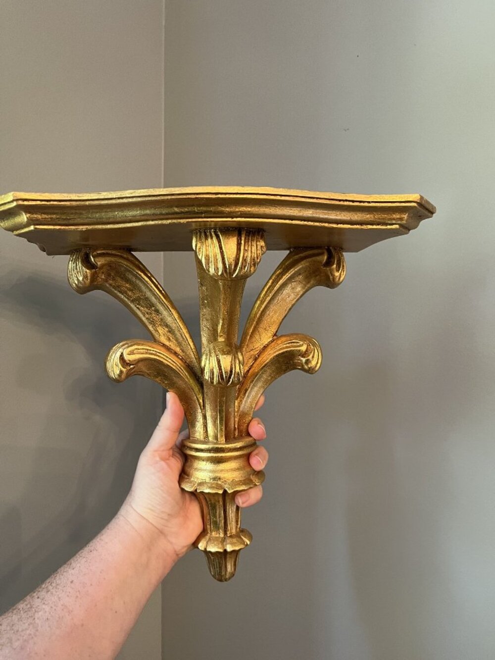 Italian Florentine Style Large Gold Wood Ornate Sconce Shelf